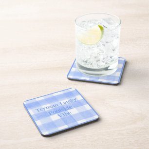 Dessous-de-verre Gingham à carreaux bleus POOLSIDE VIBE dos en lièg