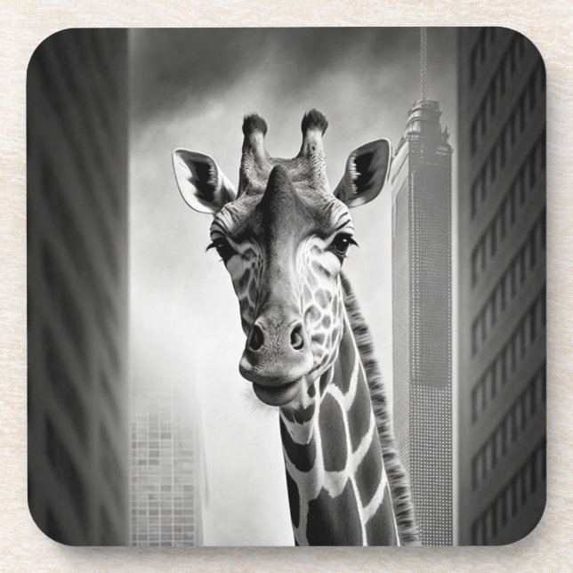Dessous-de-verre Giraffe dans une cityscape (Devant)
