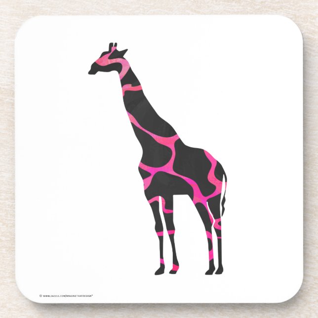 Dessous-de-verre Giraffe Rose chaud et Silhouette noire (Devant)