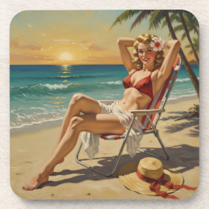 Dessous-de-verre Girl On the Beach Retro 'les années 50 Pin-up art