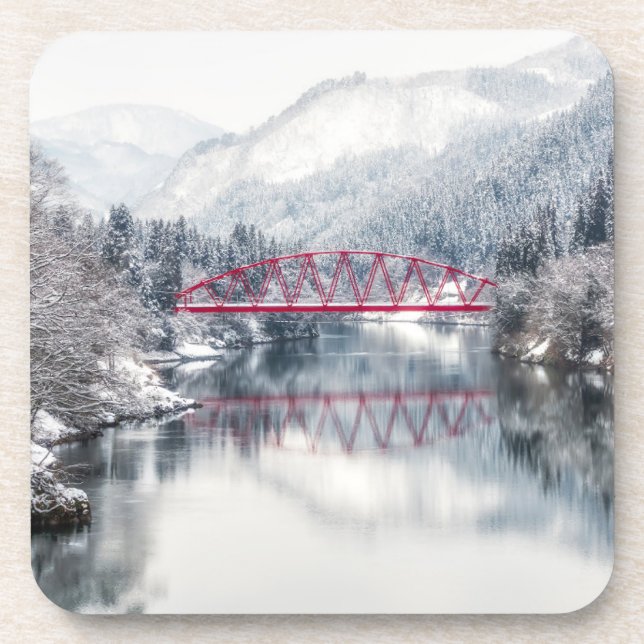 Dessous-de-verre Glace et neige | Pont rouge en hiver, Japon (Devant)