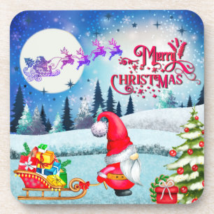 Dessous-de-verre Gnome De Noël Neige Et Cadeaux De Sleigh Père Noël
