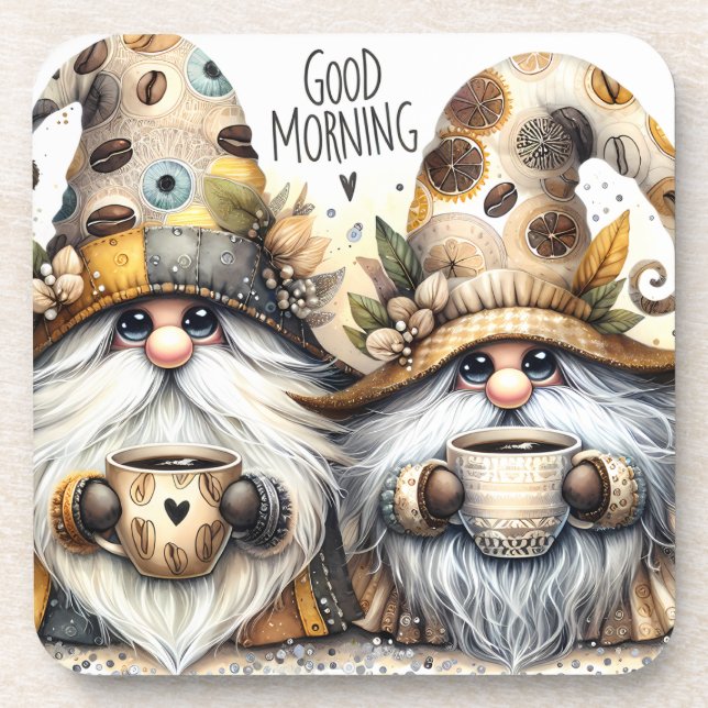 Dessous-de-verre Gnomes de café du matin mignons (Devant)
