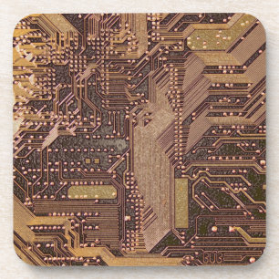 Dessous-de-verre Gold Cyber Circuit Board Tech Art Electronique