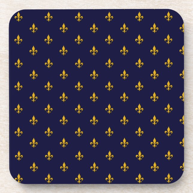 Dessous-de-verre Golden Fleur de Lis sur Navy Blue (Devant)