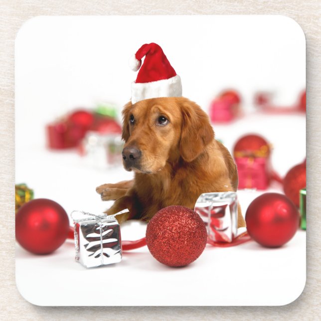 Dessous-de-verre Golden Retriever Chien W Red Santa Chapel Noël (Devant)