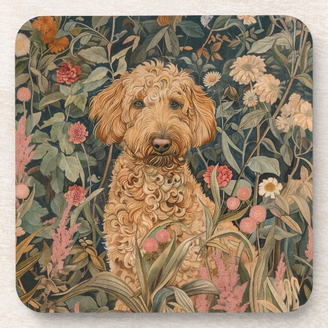 Dessous-de-verre Goldendoodle Chiot dans William Morris Style Garde (Devant)