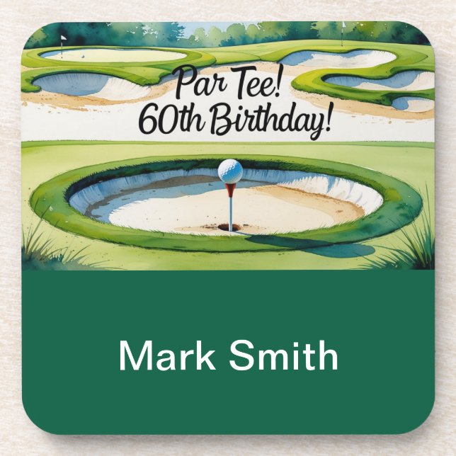 Dessous-de-verre Golf 60e anniversaire pour Golfer avec balle et te (Devant)