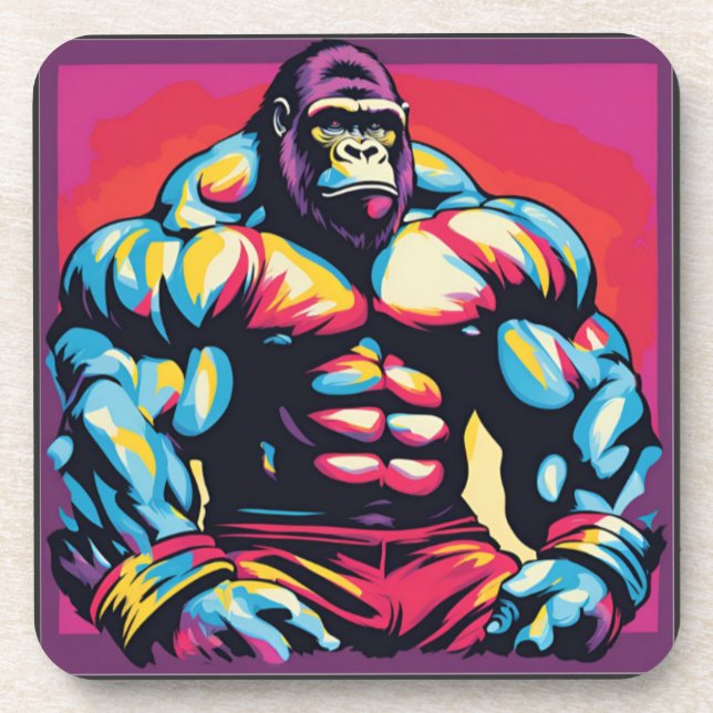Dessous-de-verre Gorilla Bodybuilder Lifter Pop Art Dessin (Devant)