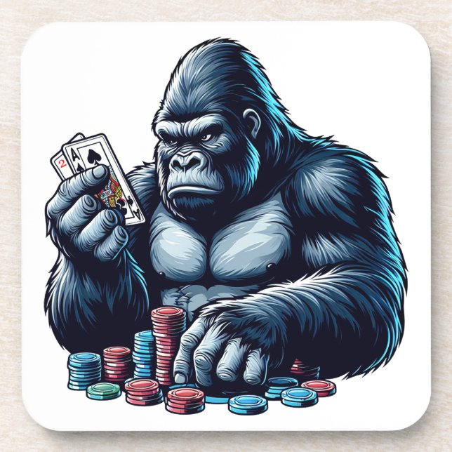 Dessous-de-verre gorilla singe jouer aux cartes poker casino (Devant)