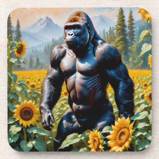 Dessous-de-verre Gorille Ape Dans Un Champ De Tournesol (Devant)