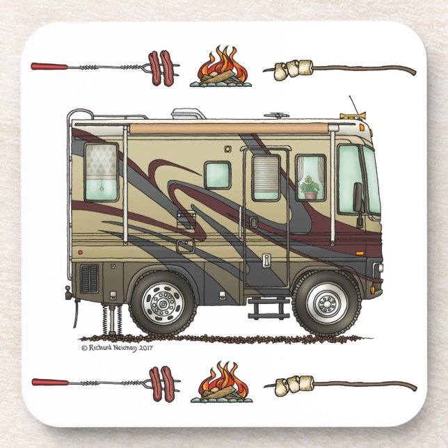 Dessous-de-verre Grand rv car Motorhome (rouge foncé) mignon du (Devant)