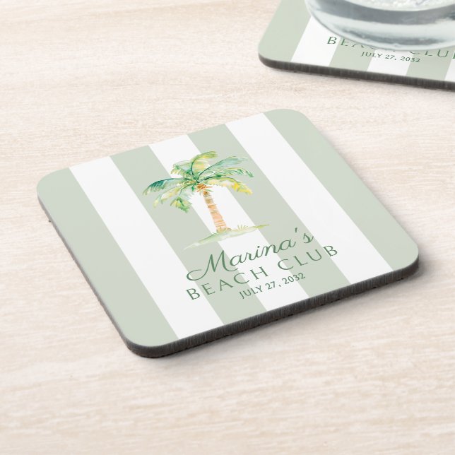 Dessous-de-verre Green Cabana Stripes Palm Beach Club Birthday (Côté gauche)