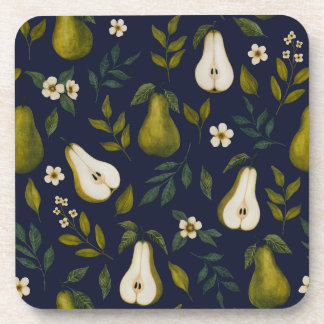 Dessous-de-verre Green Pear Watercolor Pattern on Dark Blue 