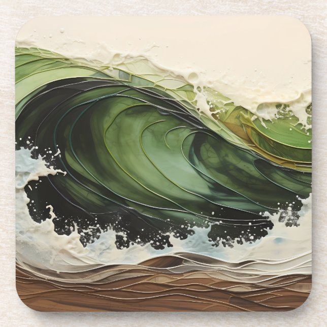 Dessous-de-verre Green Turquoise Wave Beach Ocean Peinture (Devant)