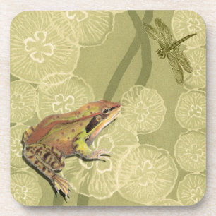 Dessous-de-verre Grenouille et libellule sur des nénuphars