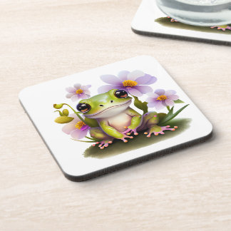 Dessous-de-verre Grenouille mignonne en fleurs