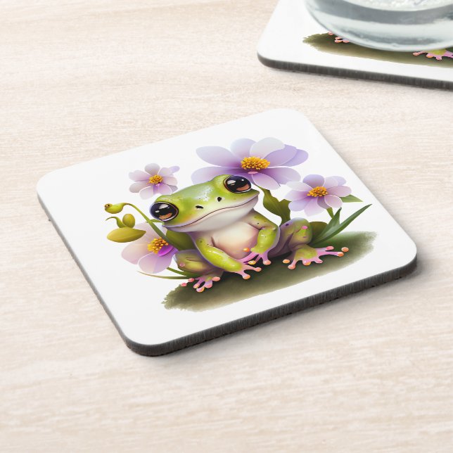 Dessous-de-verre Grenouille mignonne en fleurs (Côté gauche)