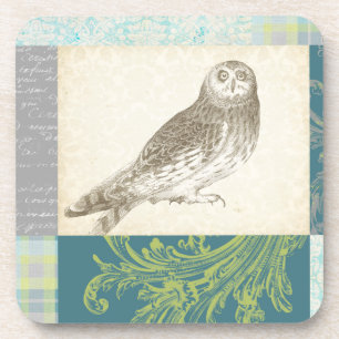 Dessous-de-verre Grey Owl sur Arrière - plan Motif