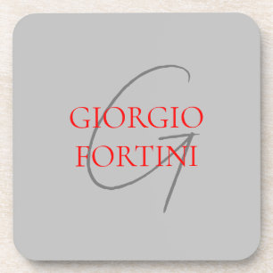 Dessous-de-verre Grey Red Your Name Initial Monogram Modern