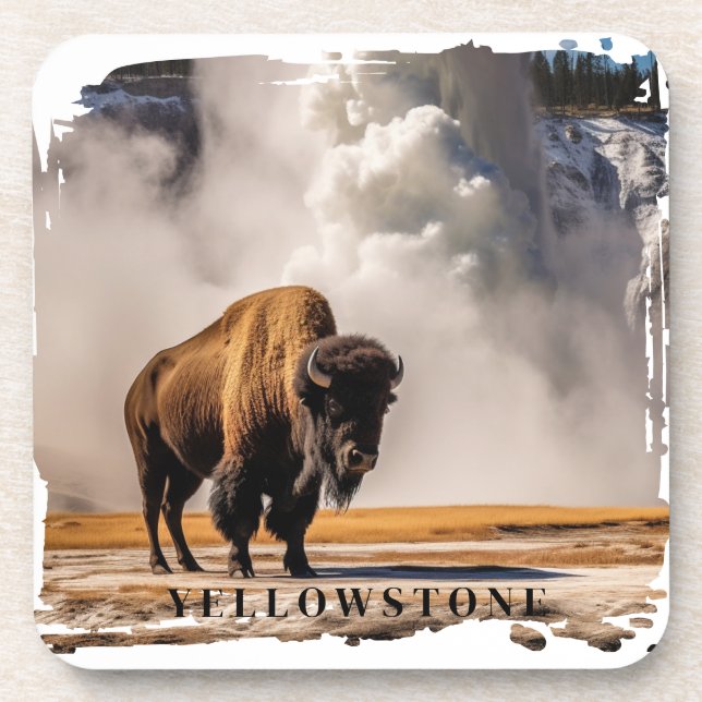 Dessous-de-verre Grille de boisson du bison de Yellowstone Geyser (Devant)
