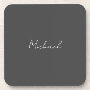 Dessous-de-verre Gris blanc manuscrit minimaliste Votre nom
