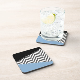 Dessous-de-verre Gris Zigzag, Gris Chevron, Motif Zigzag, Bleu