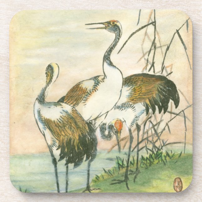 Dessous-de-verre Grues orientales au bord de l'eau (Devant)