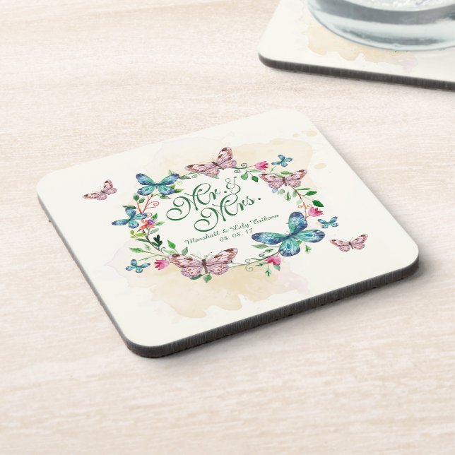 Dessous-de-verre Guirlande personnalisée de papillon épousant des (Côté gauche)