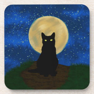 Dessous-de-verre Halloween Chat noir Silhouette Lune