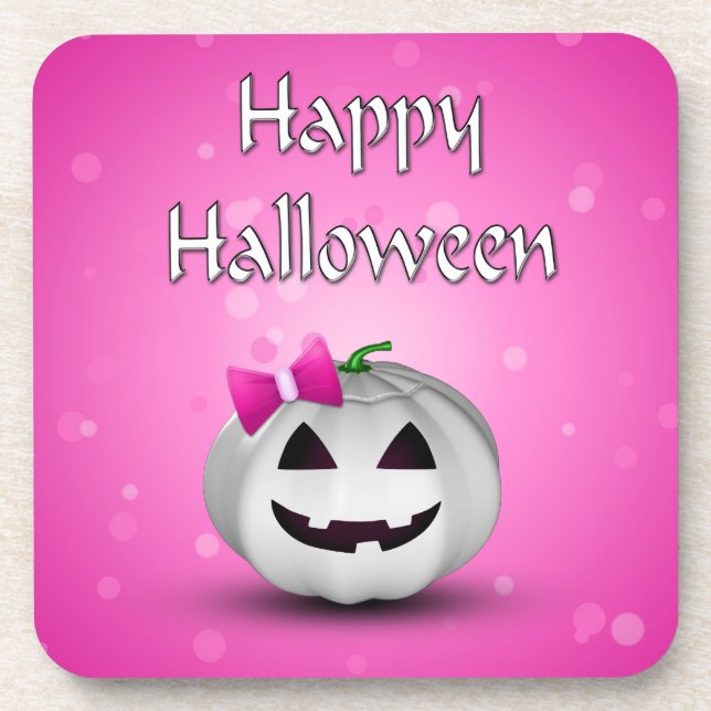 Dessous-de-verre Halloween Citrouille blanche rose fille (Devant)