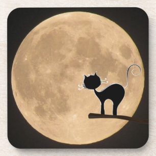 Dessous-de-verre Halloween gothique chat noir avec pleine lune
