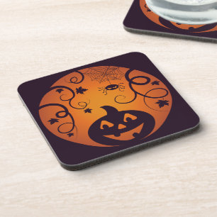 Dessous-de-verre Halloween Jack-o'-lantern citrouille visage et ara