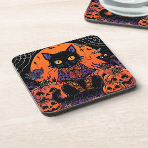 Dessous-de-verre Halloween,Le rôdeur du champ de citrouilles,Chat n