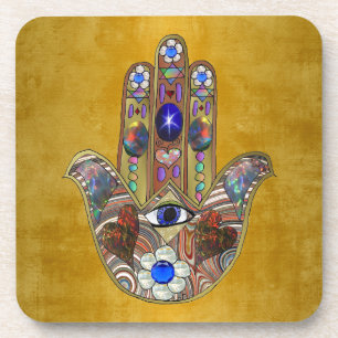 Dessous-de-verre Hamsa Coeurs Fleurs Opal Art sur Or
