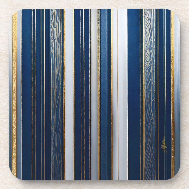 Dessous-de-verre Hanoukka Blues Stripes Bleu Blanc Or (Devant)