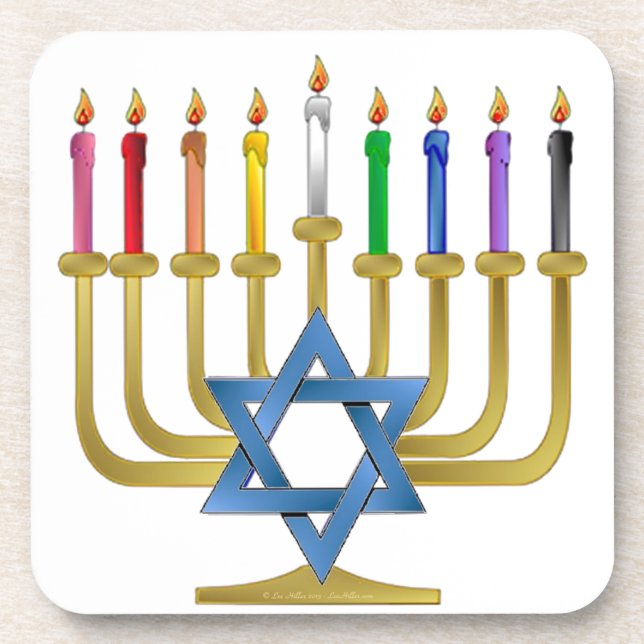 Dessous-de-verre Hanoukka Rainbow Candles Gold Menorah (Devant)