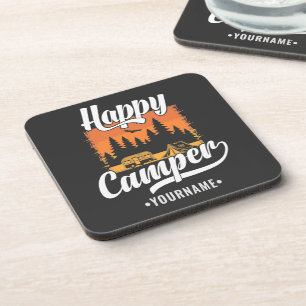 Dessous-de-verre Happy Camper Camping Randonnée Voyage Caravan Life