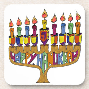 Dessous-de-verre Happy Hanukkah Dreidels Menorah