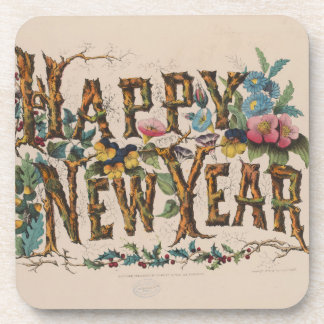 Dessous-de-verre  Happy New Year, Vintage Currier & Ives Print
