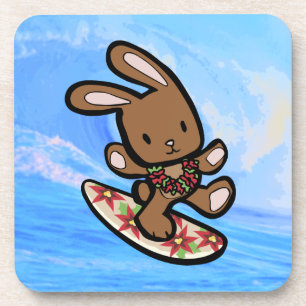 Dessous-de-verre Hawaiian Surfing Bunny Cartoon de vacances