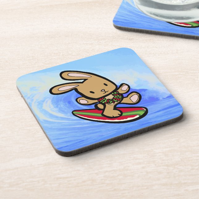 Dessous-de-verre Hawaiian Surfing Bunny Cartoon de vacances (Côté gauche)