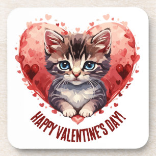 Dessous-de-verre Heureuse Sainte-Valentin Little Kitten avec coeur