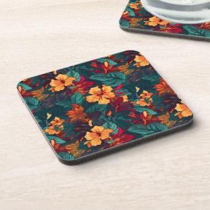 Dessous-de-verre Hibiscus coloré, Jaune Orange Vert Floral