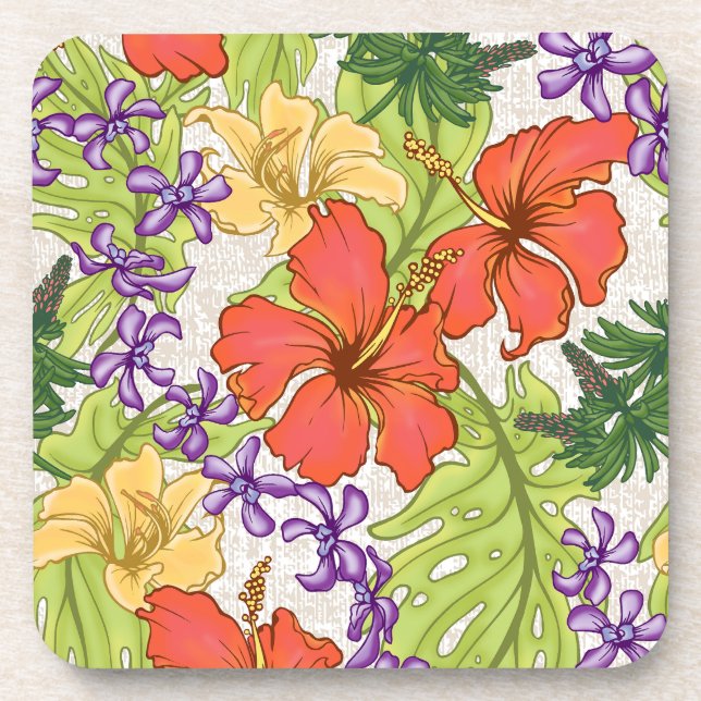Dessous-de-verre Hibiscus et orchidées hawaïens tropicaux de Keleah (Devant)
