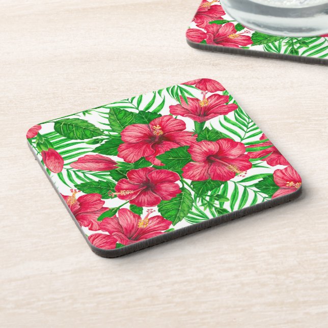 Dessous-de-verre Hibiscus et palmiers feuilles (Côté gauche)