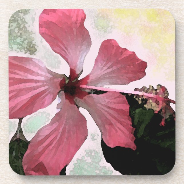 Dessous-de-verre Hibiscus rose fleur tropicale été exotique floral (Devant)