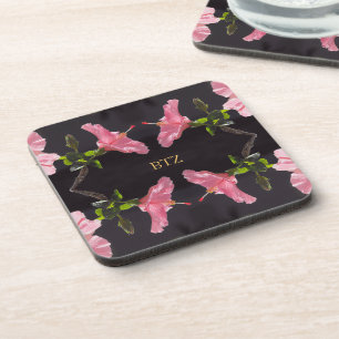Dessous-de-verre Hibiscus rose sur fond noir