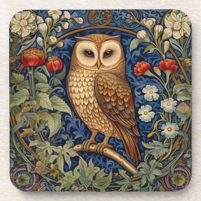 Dessous-de-verre Hibou dans le jardin style William Morris (Devant)