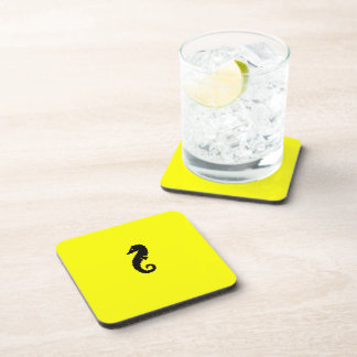 Dessous-de-verre Hippocampe de Glow_Black-on-Yellow d'océan